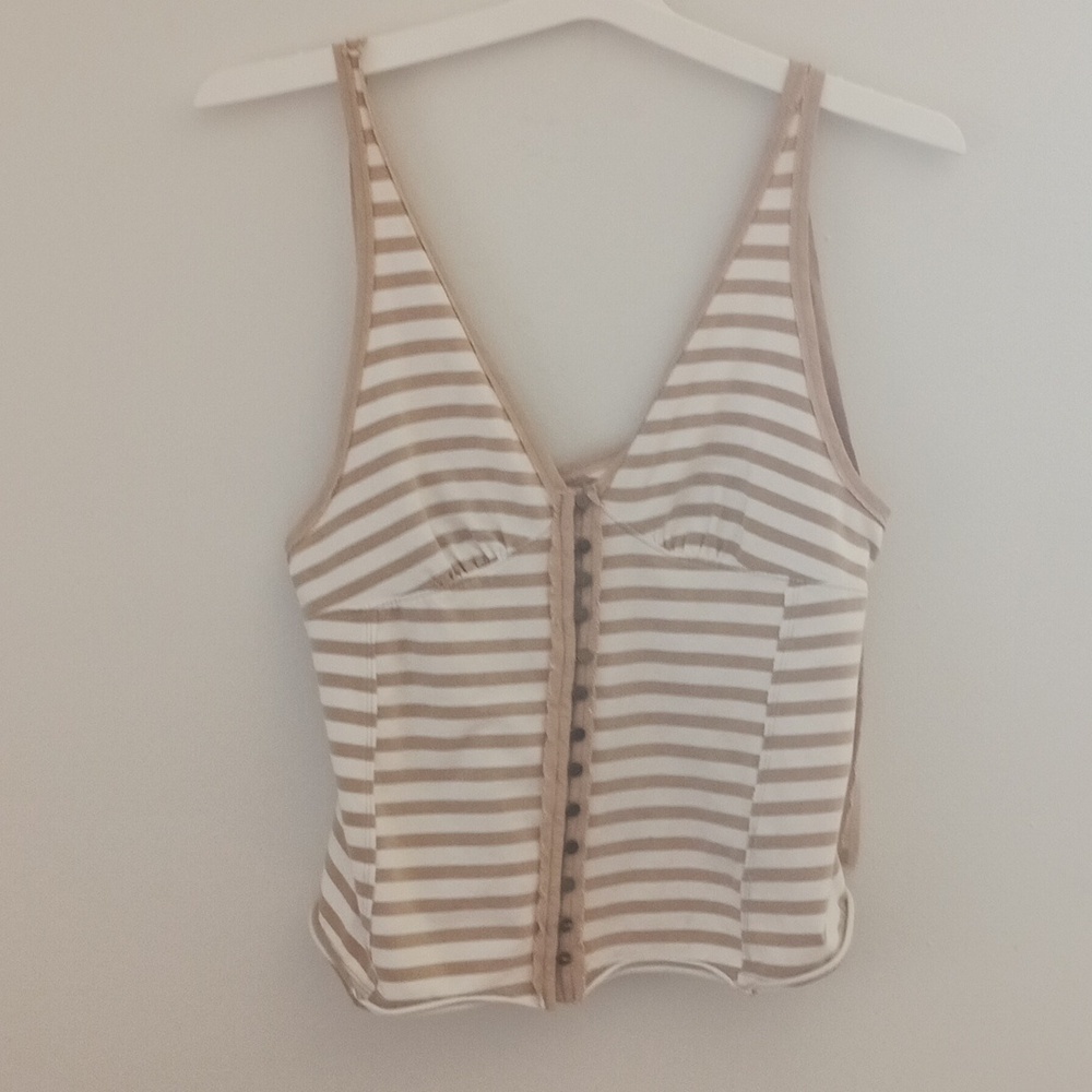 We The Free Beige and White Striped Tank Top